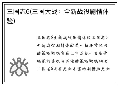 三国志6(三国大战：全新战役剧情体验)
